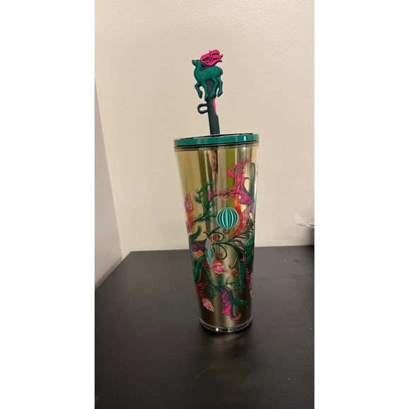 Starbucks 2024 Limited Edition holiday Gold mug w ReinDeer Straw Topper 24 oz - Picture 3 of 6